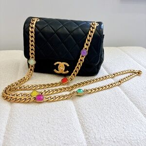 90% NEW CHANEL BLACK LAMB LEATHER SQUARE BAG